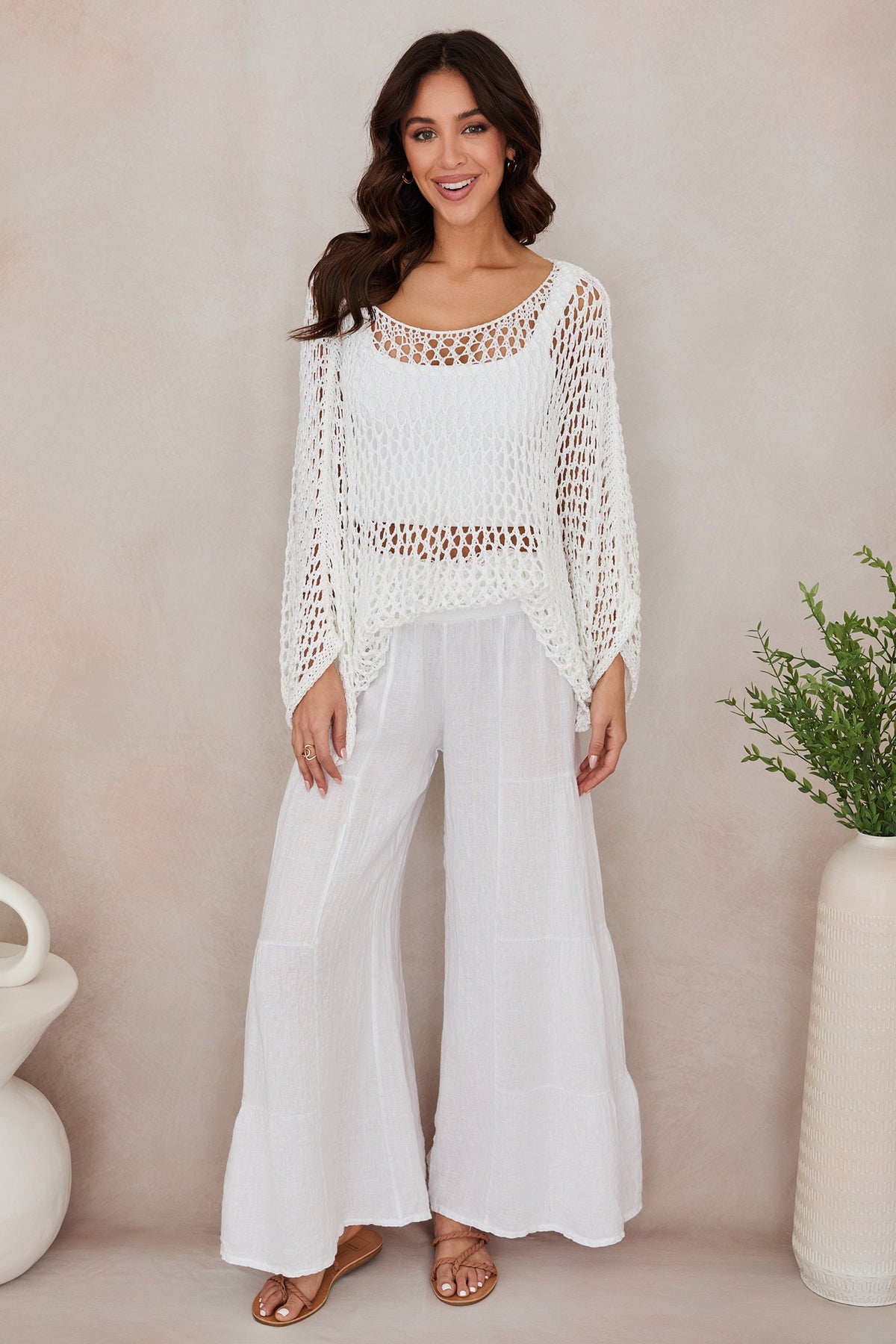 Damskie spodnie palazzo z szerokimi nogawkami i falbanami-Pants for Women-Olave