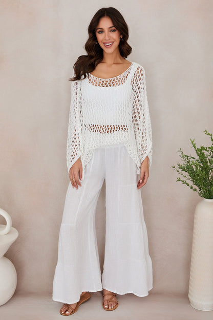 Damskie spodnie palazzo z szerokimi nogawkami i falbanami-Pants for Women-Olave