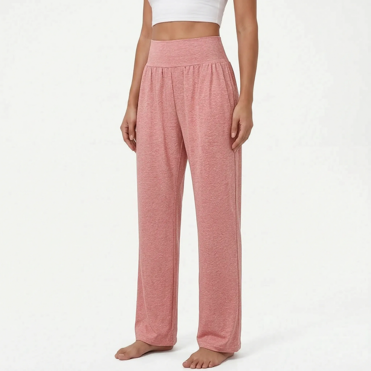 Damskie spodnie wypoczynkowe z wysokim stanem i szerokimi nogawkami-Pants for woman-Olave