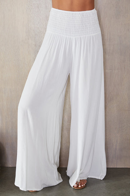 Damskie spodnie z szerokimi nogawkami i marszczonym pasem-Pants for woman-Olave