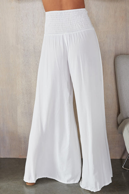 Damskie spodnie z szerokimi nogawkami i marszczonym pasem-Pants for woman-Olave
