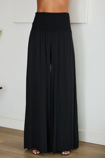 Damskie spodnie z szerokimi nogawkami i marszczonym pasem-Pants for woman-Olave
