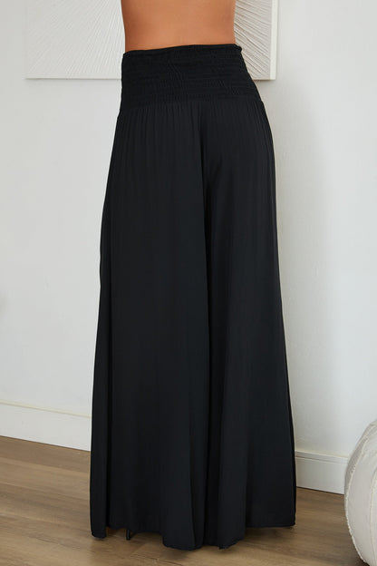 Damskie spodnie z szerokimi nogawkami i marszczonym pasem-Pants for woman-Olave