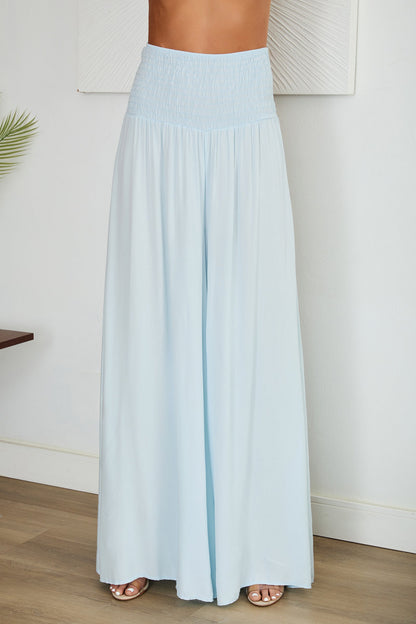 Damskie spodnie z szerokimi nogawkami i marszczonym pasem-Pants for woman-Olave