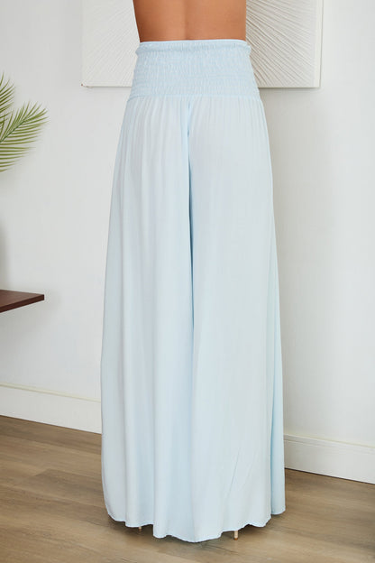 Damskie spodnie z szerokimi nogawkami i marszczonym pasem-Pants for woman-Olave