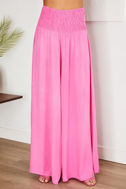 Damskie spodnie z szerokimi nogawkami i marszczonym pasem-Pants for woman-Olave