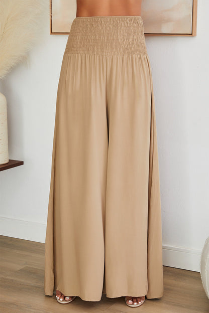 Damskie spodnie z szerokimi nogawkami i marszczonym pasem-Pants for woman-Olave