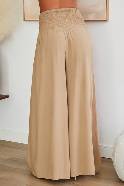 Damskie spodnie z szerokimi nogawkami i marszczonym pasem-Pants for woman-Olave