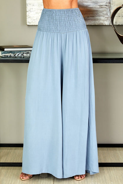 Damskie spodnie z szerokimi nogawkami i marszczonym pasem-Pants for woman-Olave