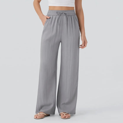 Damskie spodnie z szerokimi nogawkami i sznurkiem-Pants for woman-Olave