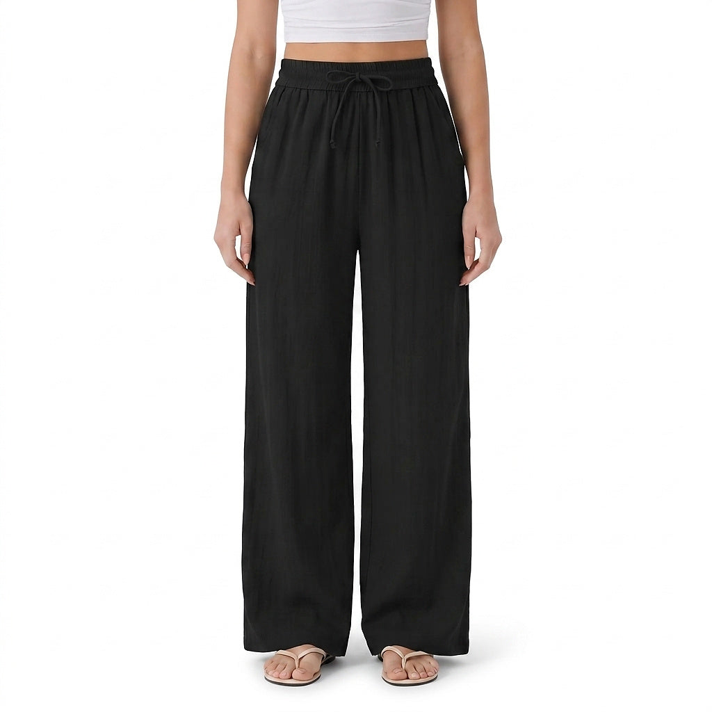 Damskie spodnie z szerokimi nogawkami i sznurkiem-Pants for woman-Olave