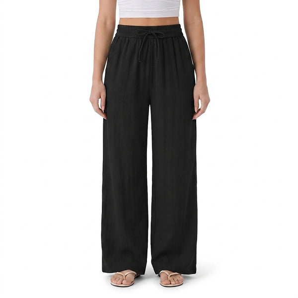 Damskie spodnie z szerokimi nogawkami i sznurkiem-Pants for woman-Olave