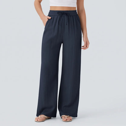 Damskie spodnie z szerokimi nogawkami i sznurkiem-Pants for woman-Olave