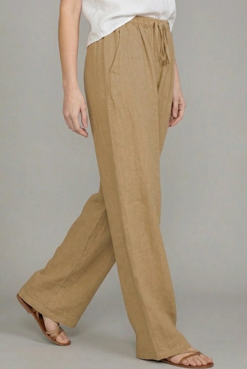 Damskie spodnie z szerokimi nogawkami i sznurkiem-Pants for Women-Olave