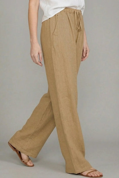 Damskie spodnie z szerokimi nogawkami i sznurkiem-Pants for Women-Olave