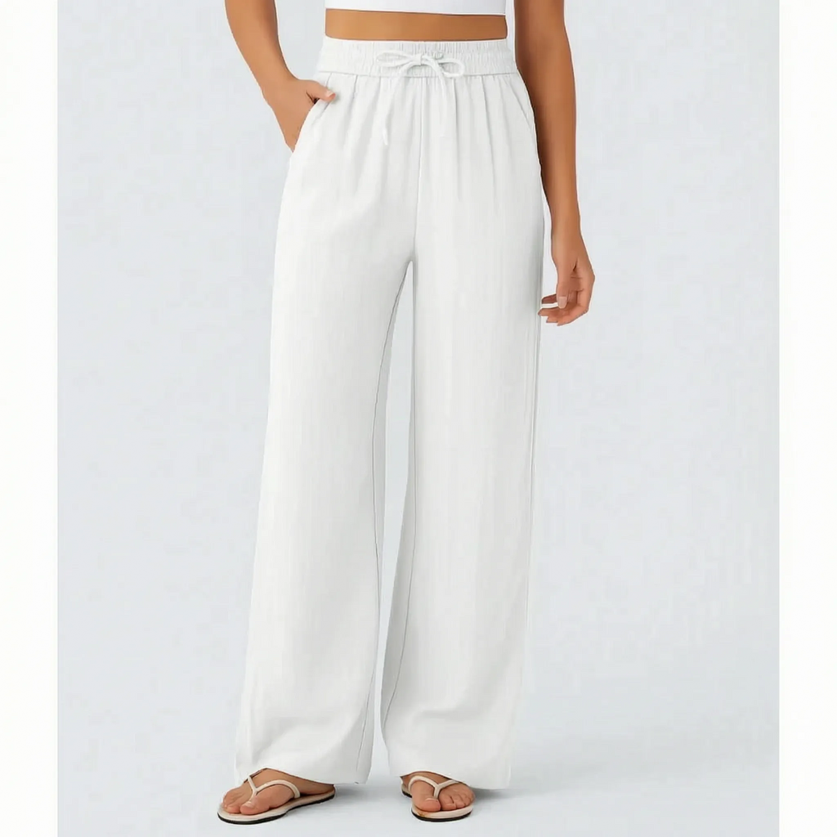 Damskie spodnie z szerokimi nogawkami i sznurkiem-Pants for woman-Olave