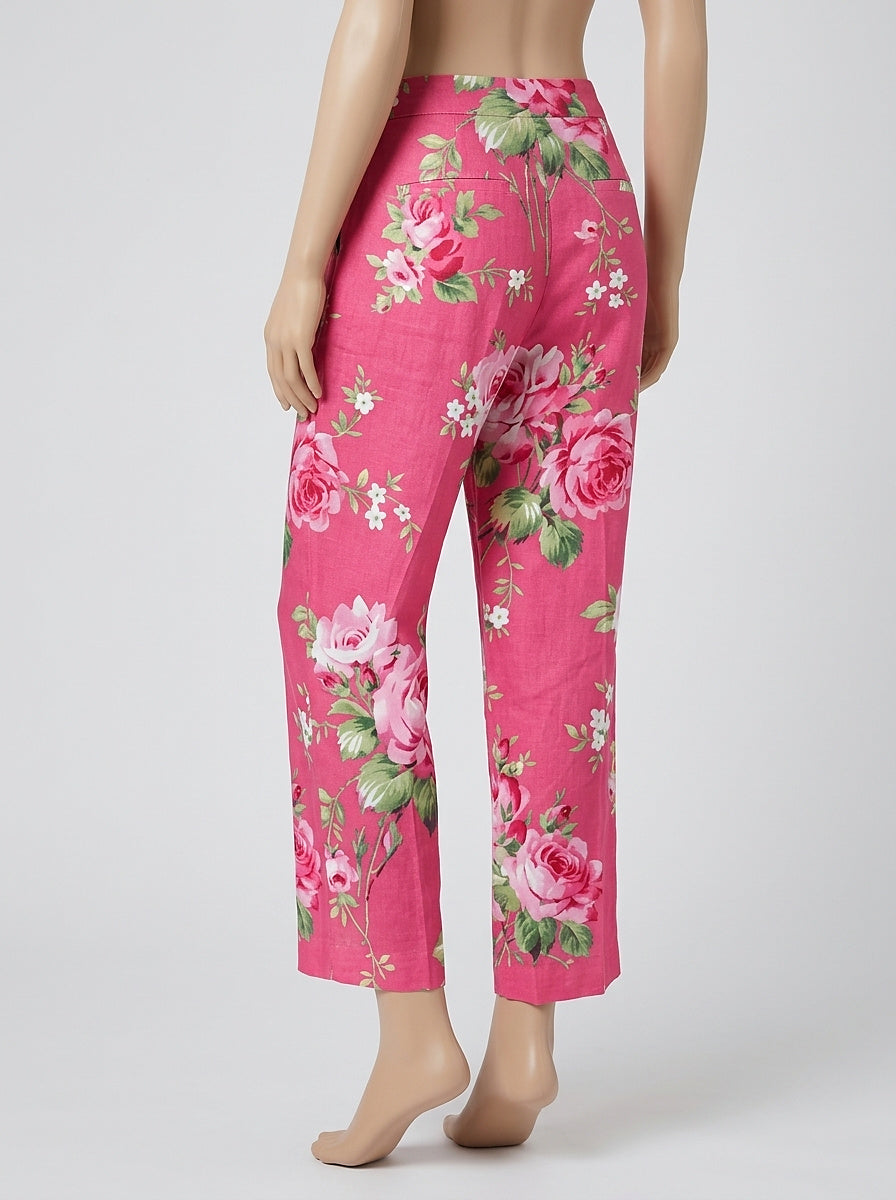 Damskie spodnie z szerokimi nogawkami w kwiatowy wzór-Pants for Women-Olave