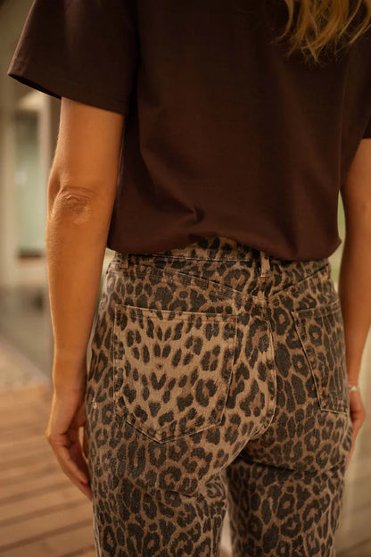 Damskie spodnie z szerokimi nogawkami w panterkę-Pants for Women-Olave