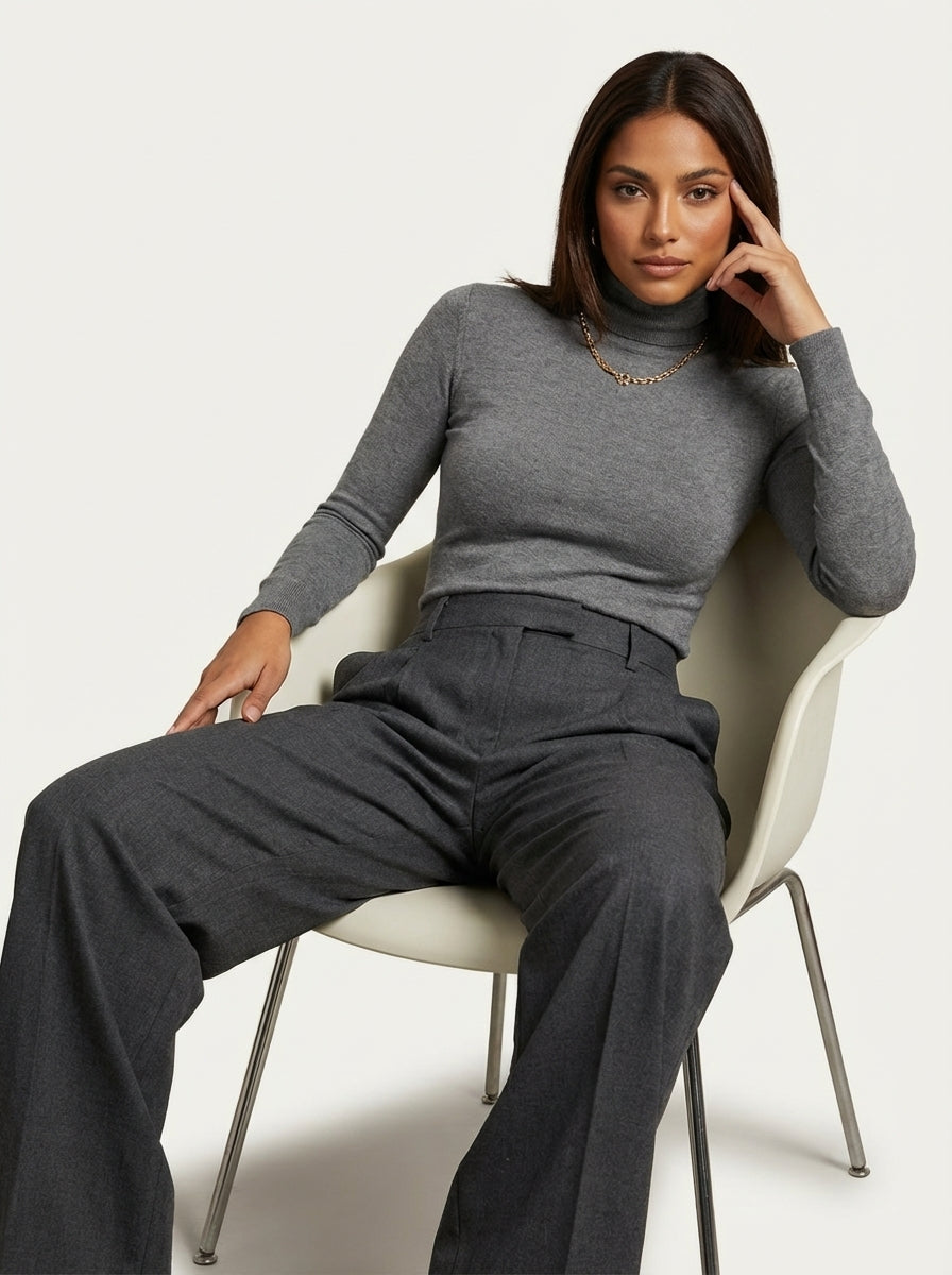 Damskie spodnie z wysokim stanem i szerokimi nogawkami-Pants for Women-Olave