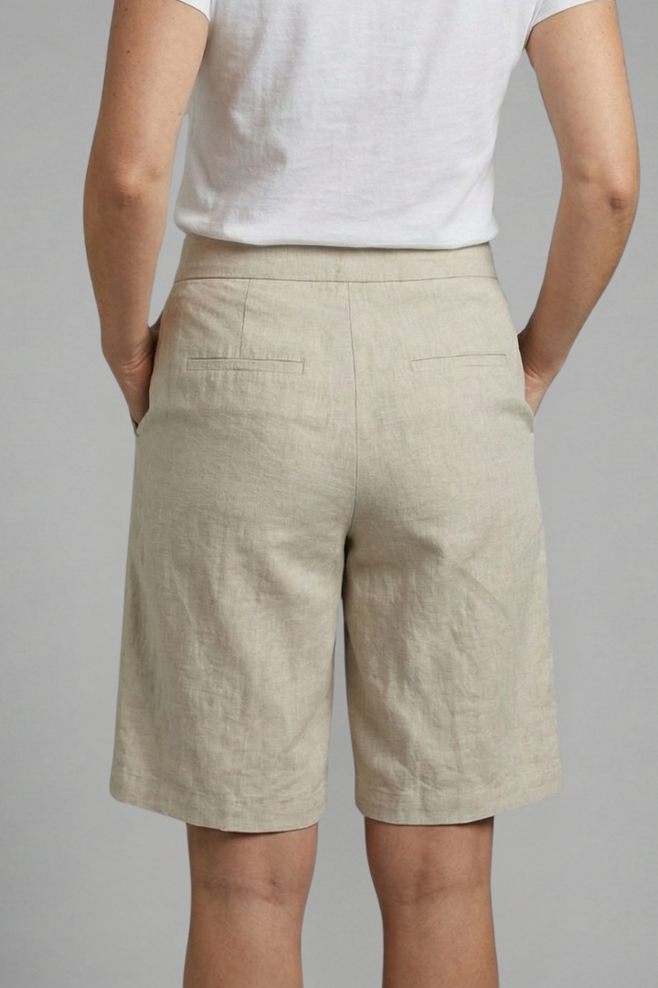 Damskie szorty do kolan z wysokim stanem i skośnymi kieszeniami-Shorts for women-Olave
