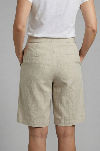 Damskie szorty do kolan z wysokim stanem i skośnymi kieszeniami-Shorts for women-Olave