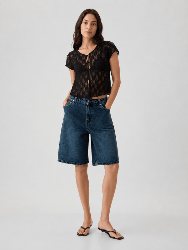 Damskie szorty jeansowe typu bermudy z szerokimi nogawkami-Shorts for women-Olave