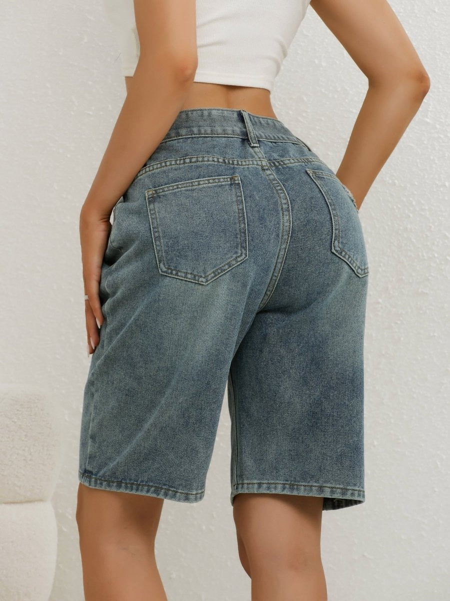 Damskie szorty jeansowe typu bermudy z wysokim stanem-Shorts for women-Olave