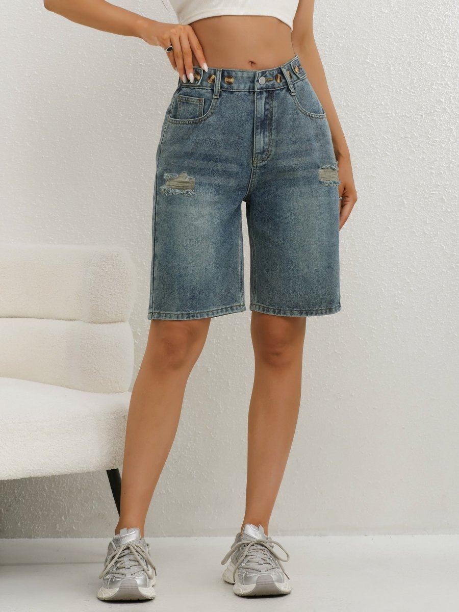 Damskie szorty jeansowe typu bermudy z wysokim stanem-Shorts for women-Olave