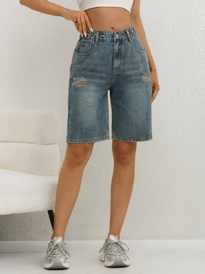 Damskie szorty jeansowe typu bermudy z wysokim stanem-Shorts for women-Olave