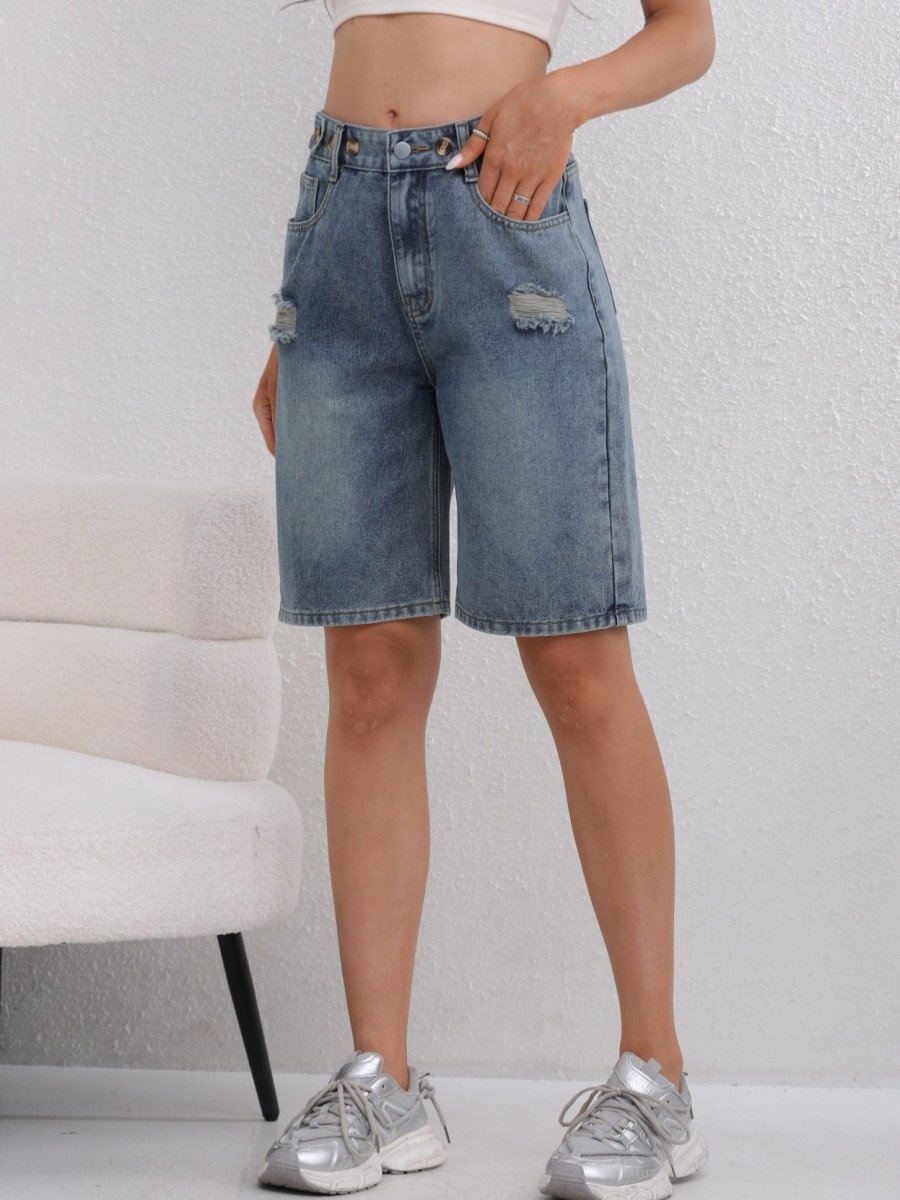 Damskie szorty jeansowe typu bermudy z wysokim stanem-Shorts for women-Olave