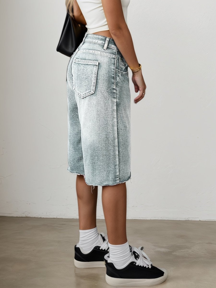 Damskie szorty jeansowe typu bermudy z wysokim stanem-Shorts for women-Olave