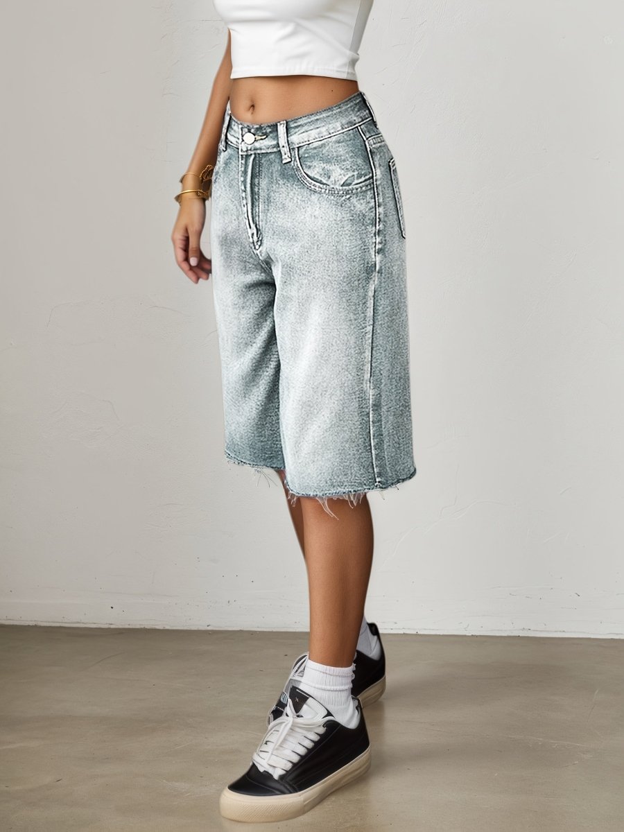 Damskie szorty jeansowe typu bermudy z wysokim stanem-Shorts for women-Olave