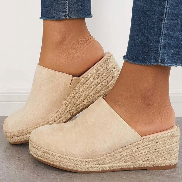 Damskie zamszowe espadryle na koturnie-Footwear for women-Olave