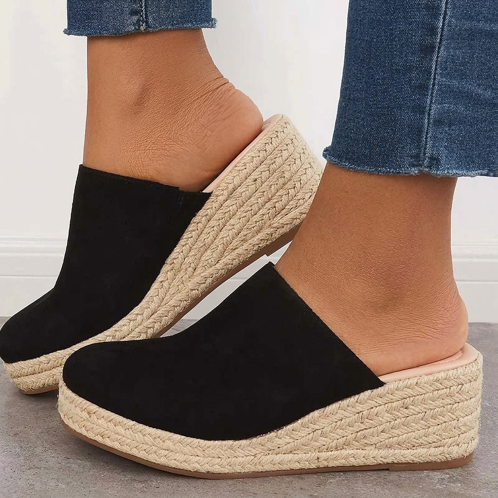 Damskie zamszowe espadryle na koturnie-Footwear for women-Olave