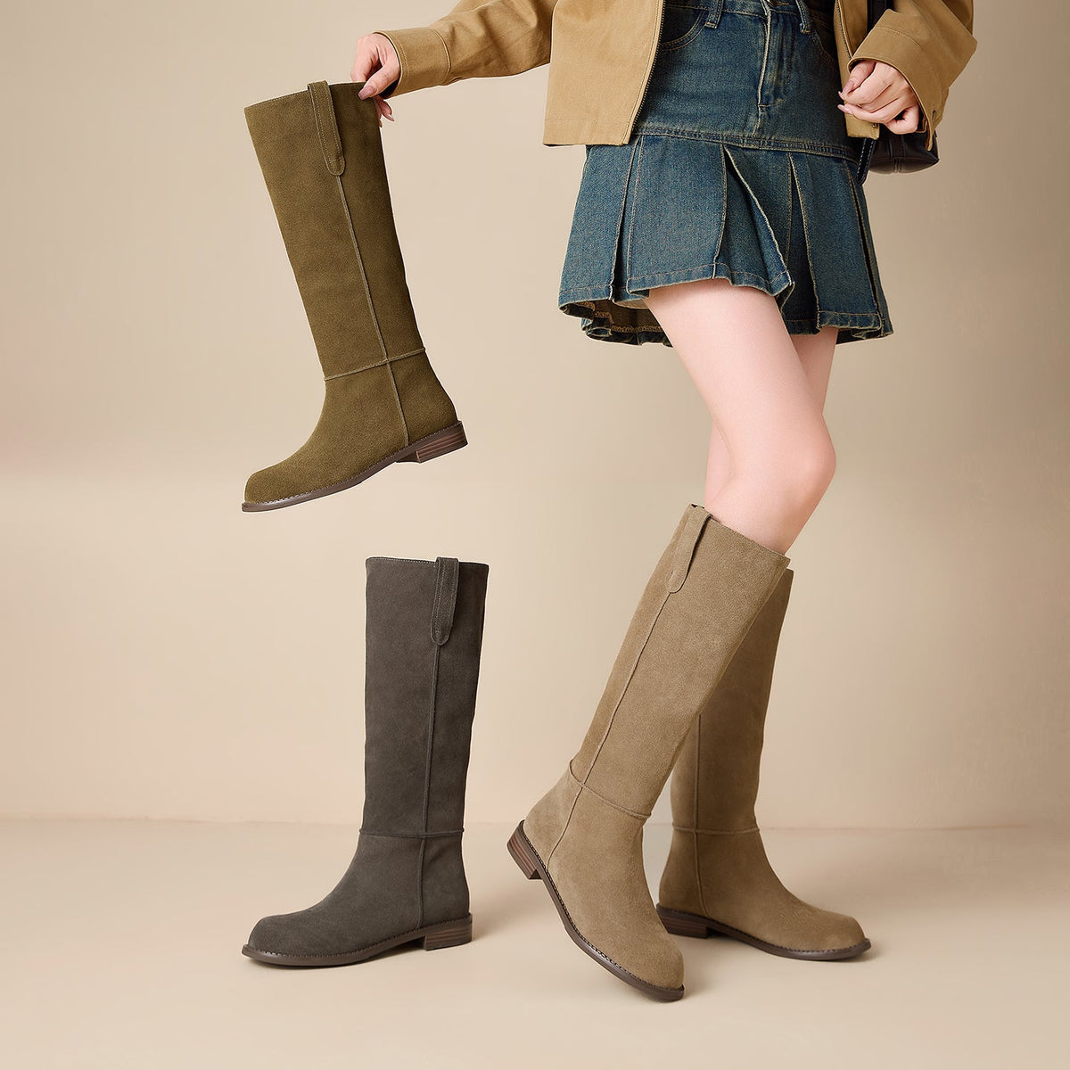Damskie zamszowe kozaki za kolano-Footwear for women-Olave