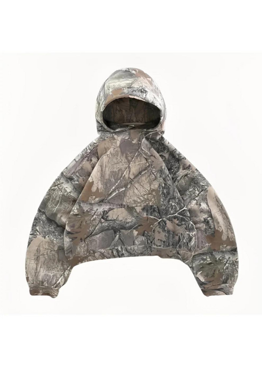 Krótka bluza damska z kapturem w kamuflażu-Sweaters for Women-Olave