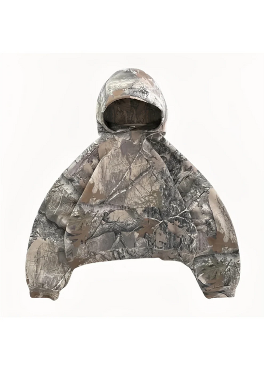 Krótka bluza damska z kapturem w kamuflażu