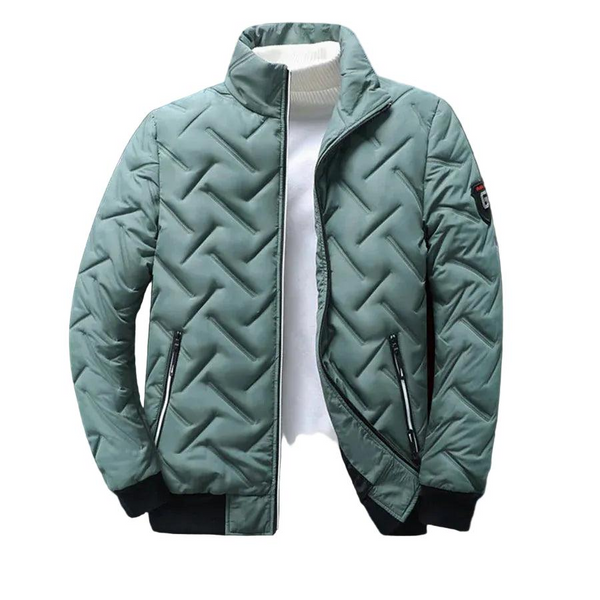 Kurtka Męska z Wysokim Kołnierzem i Geometrycznym Pikowaniem-Jackets for Men-Olave