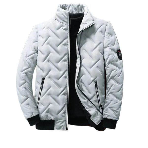 Kurtka Męska z Wysokim Kołnierzem i Geometrycznym Pikowaniem-Jackets for Men-Olave