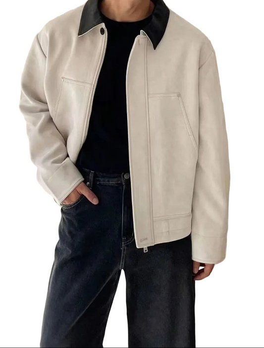 Męska Kurtka Z Kontrastowym Kołnierzem-Jackets for Men-Olave