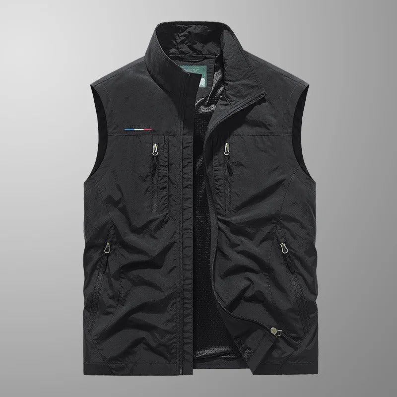 Męska kamizelka cargo bez rękawów z kieszeniami na zamek-Vests for men-Olave