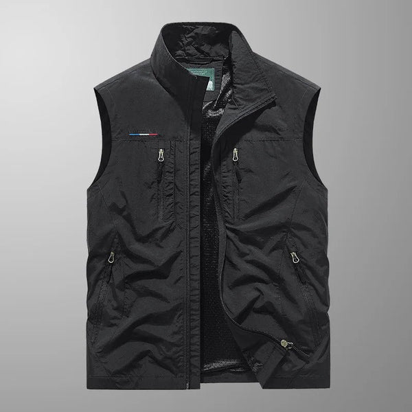 Męska kamizelka cargo bez rękawów z kieszeniami na zamek-Vests for men-Olave