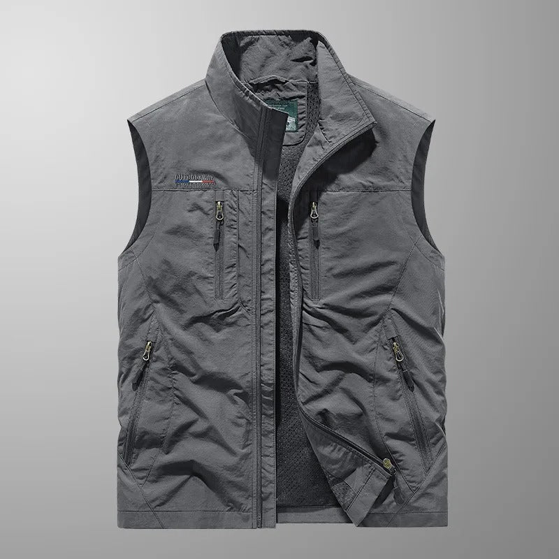 Męska kamizelka cargo bez rękawów z kieszeniami na zamek-Vests for men-Olave
