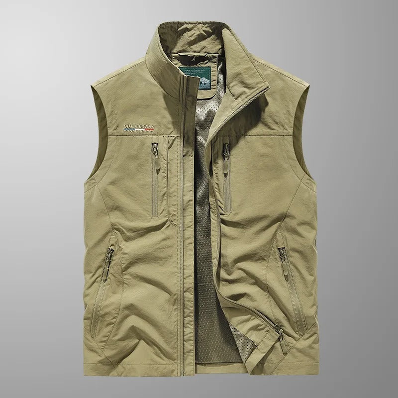 Męska kamizelka cargo bez rękawów z kieszeniami na zamek-Vests for men-Olave