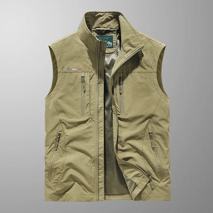 Męska kamizelka cargo bez rękawów z kieszeniami na zamek-Vests for men-Olave