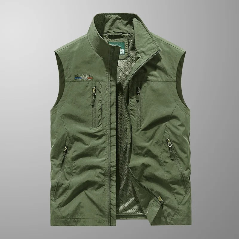 Męska kamizelka cargo bez rękawów z kieszeniami na zamek-Vests for men-Olave