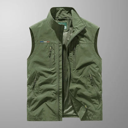 Męska kamizelka cargo bez rękawów z kieszeniami na zamek-Vests for men-Olave