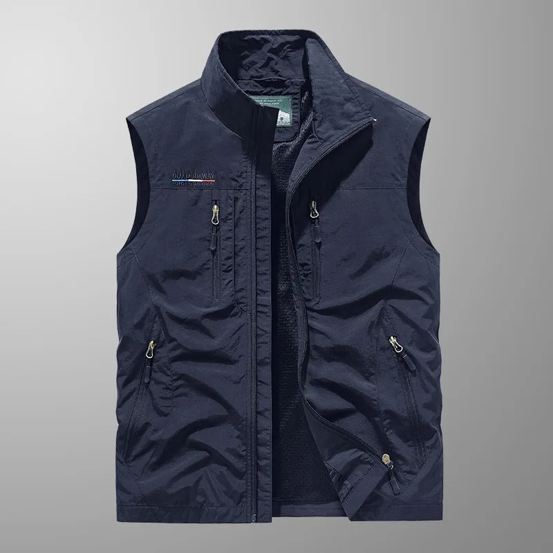 Męska kamizelka cargo bez rękawów z kieszeniami na zamek-Vests for men-Olave