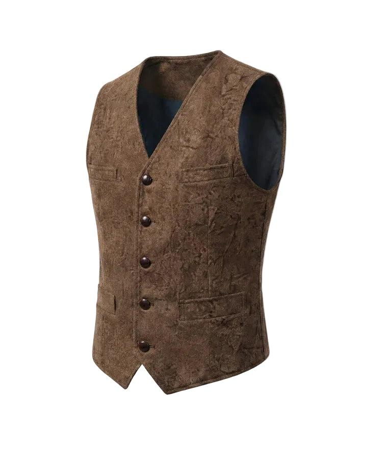 Męska kamizelka zapinana na guziki z dekoltem w kształcie litery V i prostą formą-Vest for men-Olave