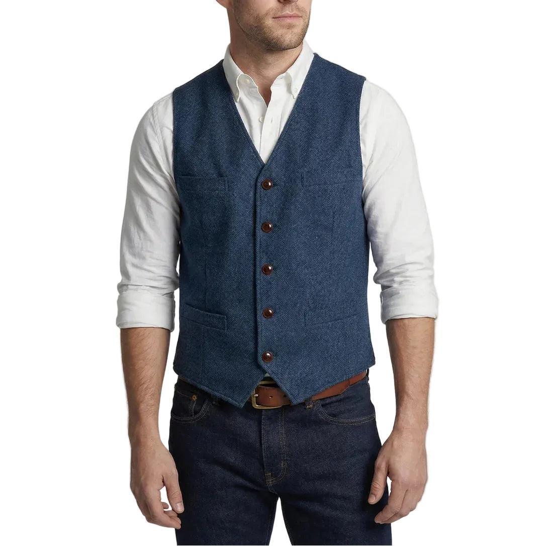 Męska kamizelka zapinana na guziki z dekoltem w kształcie litery V i prostą formą-Vest for men-Olave